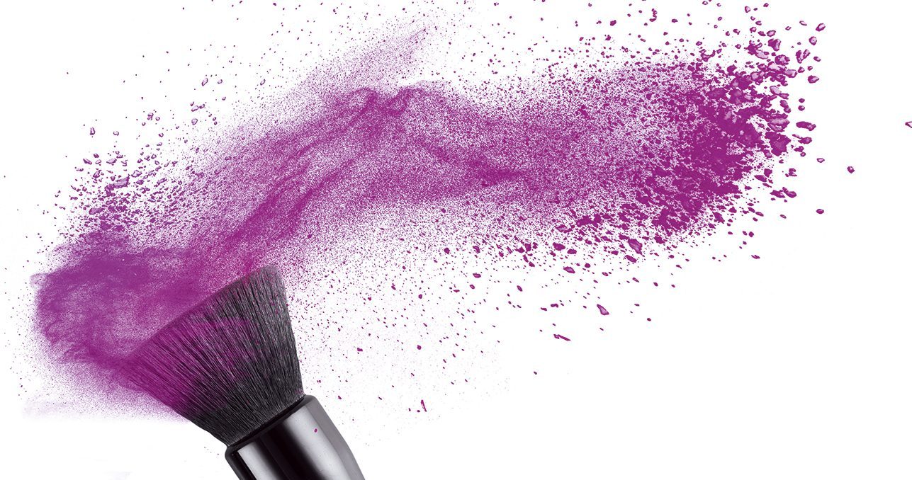 makup brush with blue powder isolated